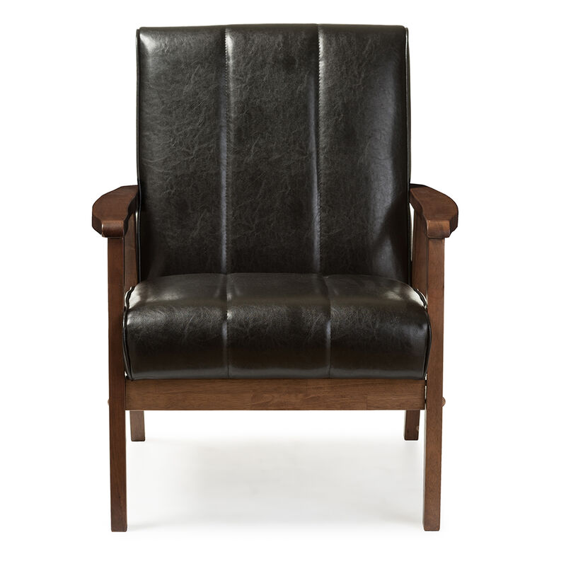 Baxton Studio Nikko Mid century Modern Scandinavian Black Faux Leather Wooden Lounge Chair