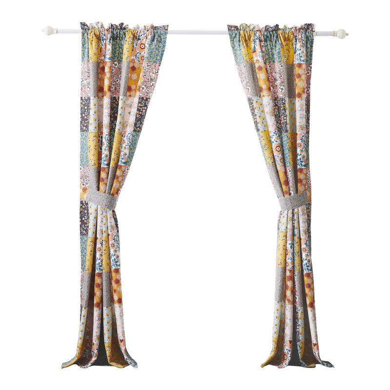 Turin 84 Inch Window Curtains, Brushed Microfiber, Multicolor Patchwork - Benzara