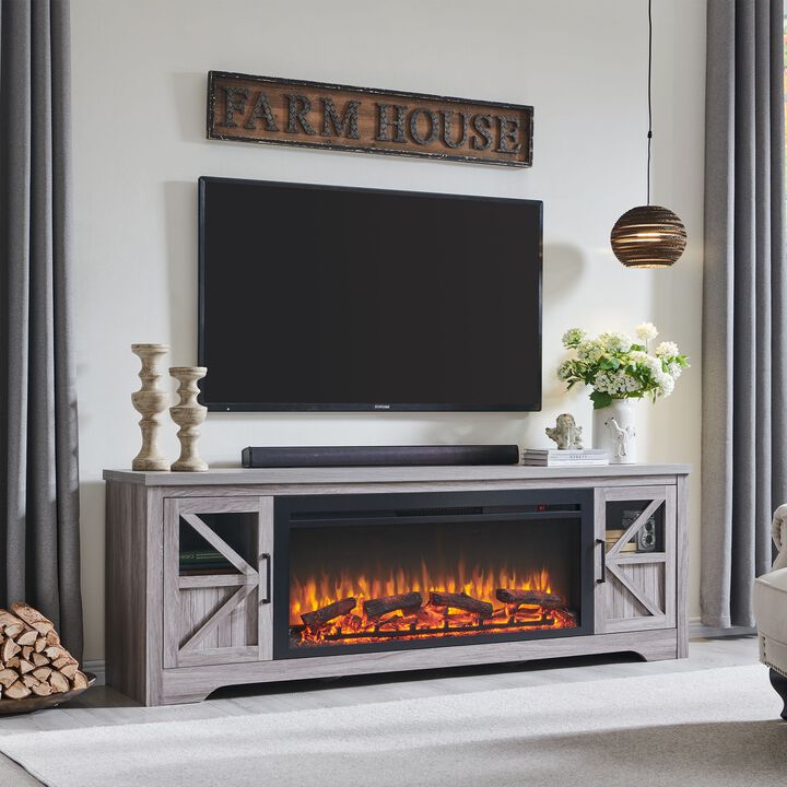 Mondawe 75" Fireplace TV Stand for TVs up to 80" with 44" Electric Fireplace