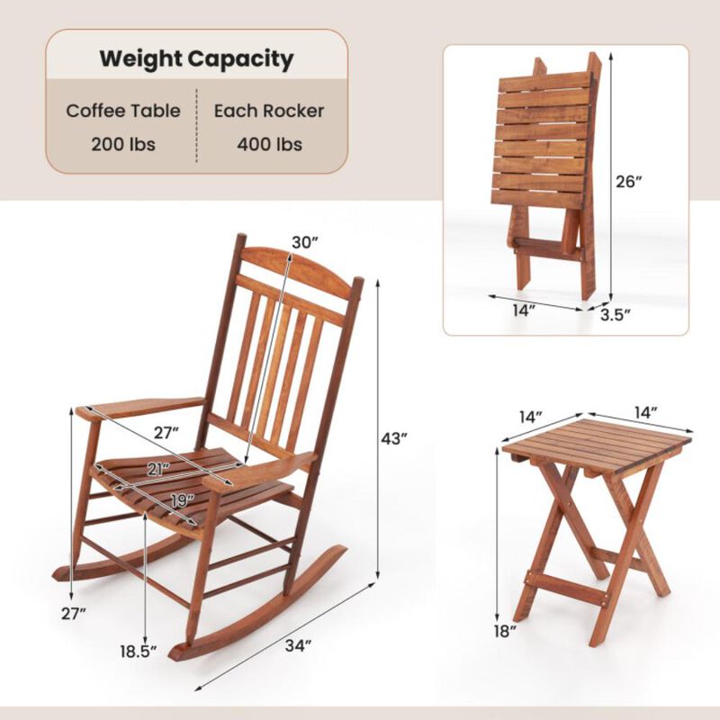 Hivvago 3-piece Outdoor Poplar Wood Rocking Bistro Set