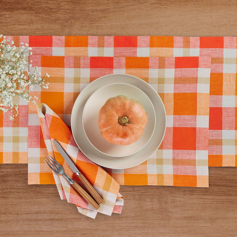 Solino Home 100% Pure Linen 14 x 19 Inch Placemats Set of 4 | Fall Buffalo Check