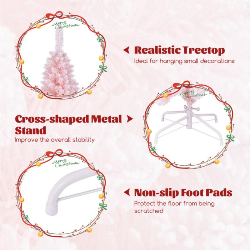 Hivvago 6 FT Artificial Pink Christmas Tree with 460 Branch Tips for Holiday