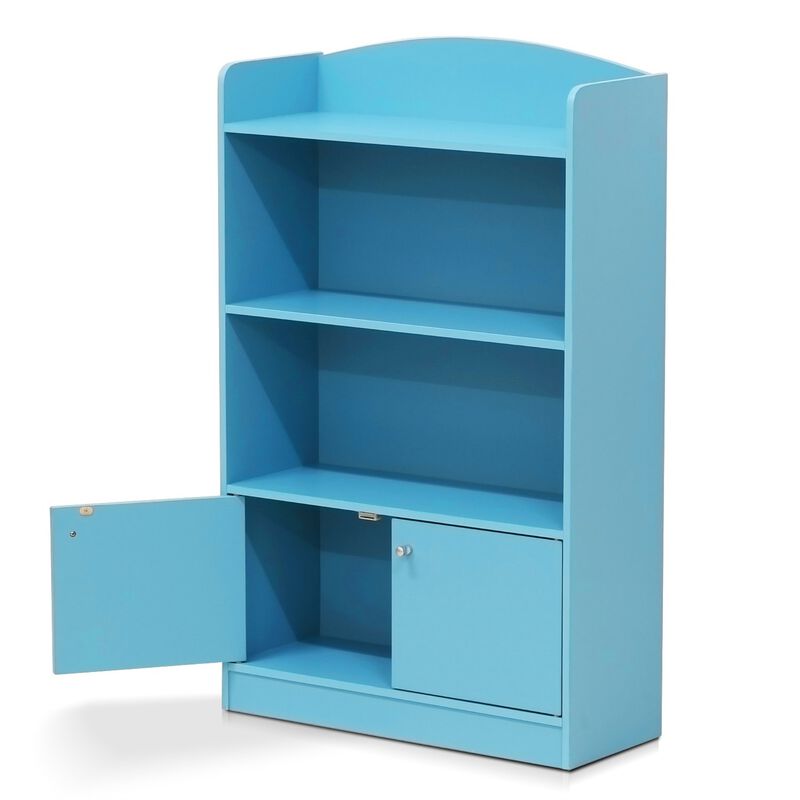 FURINNO Lova Bookshelf with Storage Cabinet, 9.49D x 23.82W x 42.28H in, Light Blue