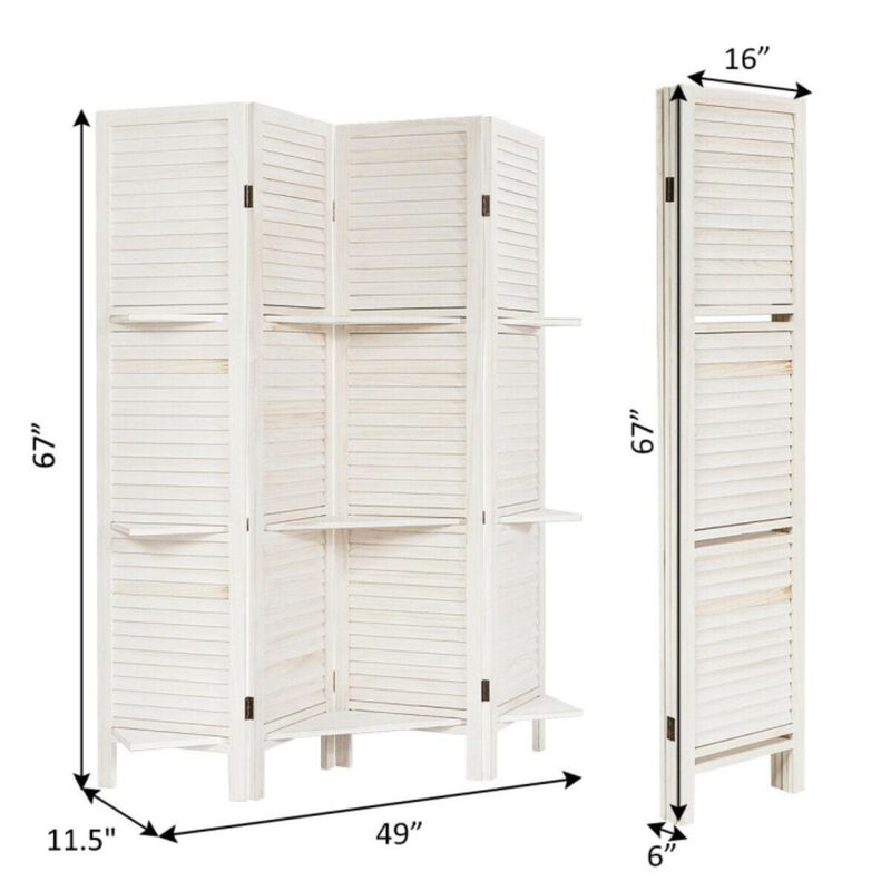 Hivvago 4 Panel Folding Room Divider Screen with 3 Display Shelves