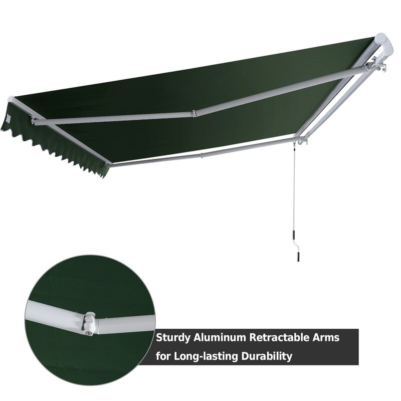 Green Patio Shield: 12'x8' Manual Retractable Awning for Deck & Yard