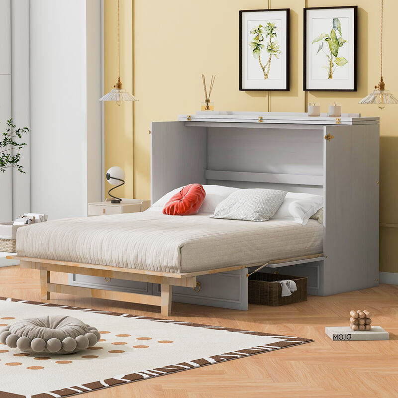 Merax Wooden Murphy Bed with Large Drawers