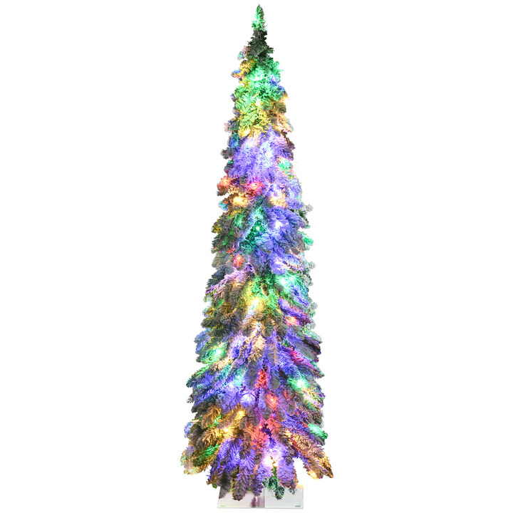 HOMCOM 5' Downswept Slim Snow Artificial Christmas Tree with LED Lights