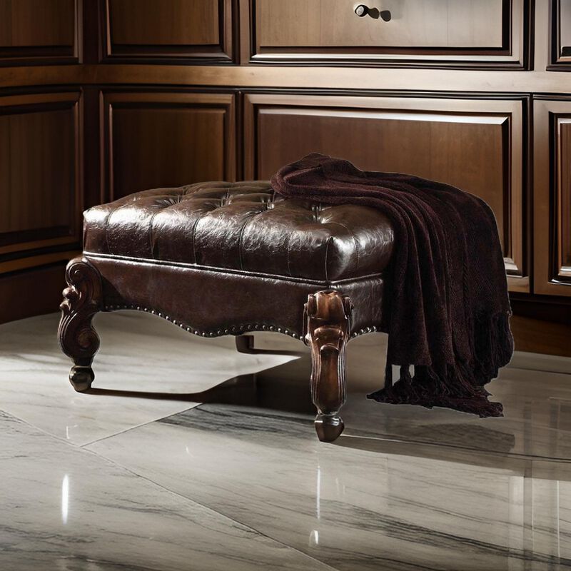 Majestic Ottoman, 2 Tone Dark Brown & Cherry Oak-Benzara