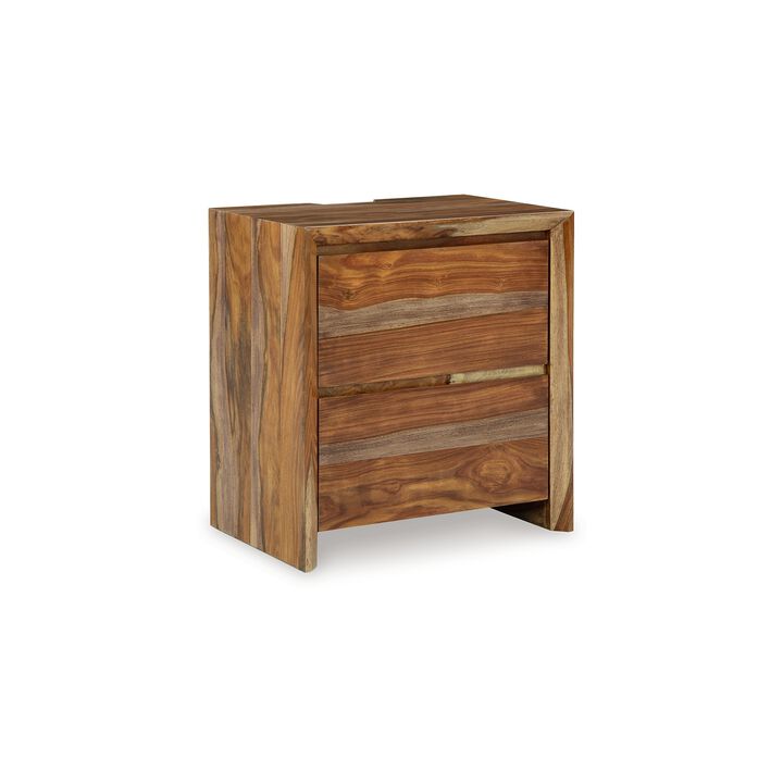 Donni Nightstand with 2 Drawer, Brown Sheesham Wood Finish, 24 Inch - Benzara