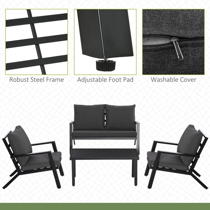 Black Backyard Chat: 4-Piece Patio Set with Cushioned Seating