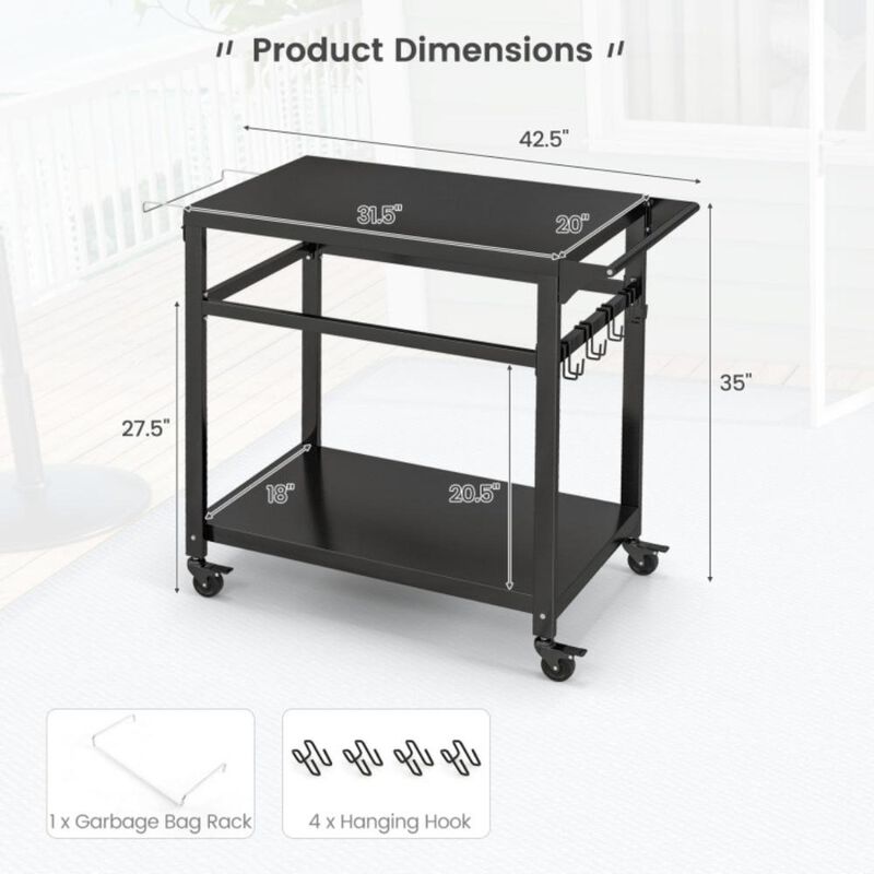 Hivvago Double-Shelf Movable BBQ Cart with 4 Lockable Wheels