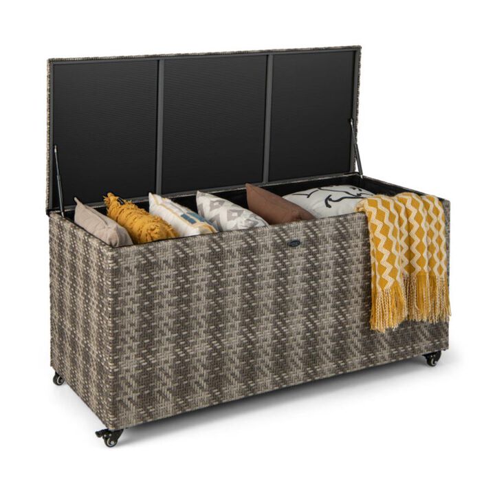 Hivvago 96 Gallon PE Wicker Outdoor Storage Box with 4 Wheels