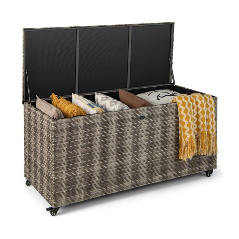 Hivvago 96 Gallon PE Wicker Outdoor Storage Box with 4 Wheels
