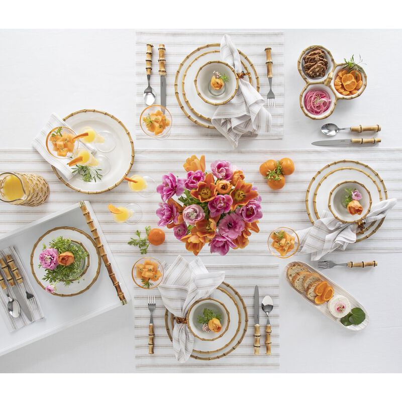 Solino Home 100% Pure Linen Placemats 14 x 19 Inch Set of 4 |Capri Ticking Stripe