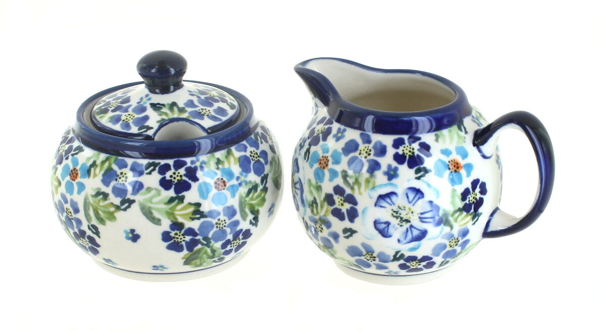 Blue Rose Polish Pottery Valentina Cream & Sugar Set