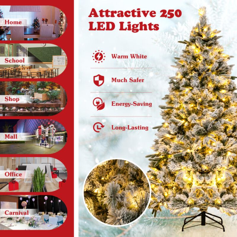 Hivvago Flocked Christmas Tree with 250 Warm White LED Lights and 752 Mixed Branch Tips
