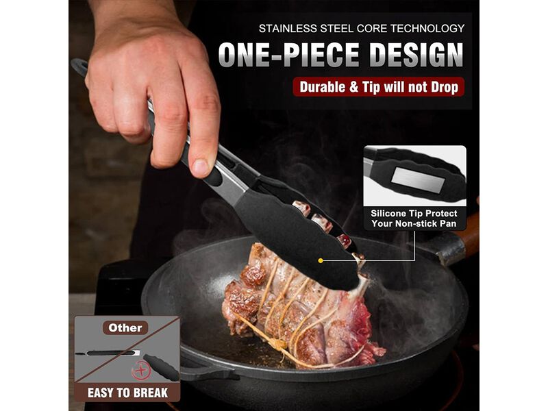 Walfos Kitchen Tongs - Heat Resistant Cooking Tongs Set of 3