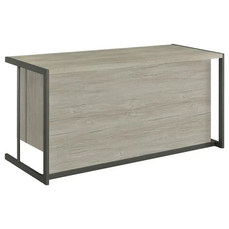 60 Inch 4 Drawer Rectangular Office Desk, Metal Sled Base, Whitewashed Gray-Benzara