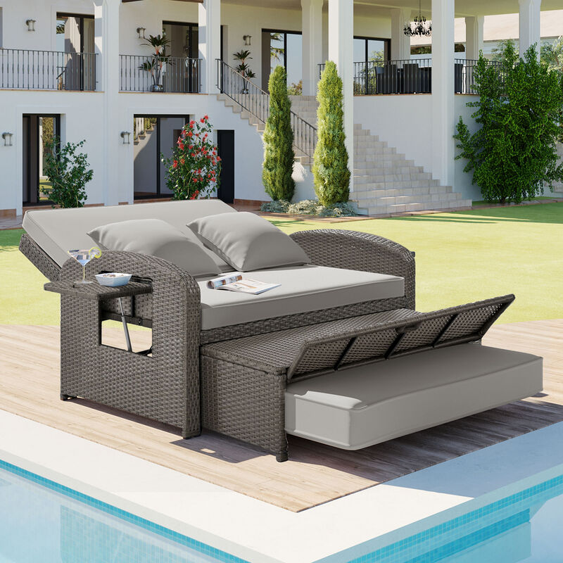 Merax Casual PE Wicker Rattan Double Chaise Lounge Daybed