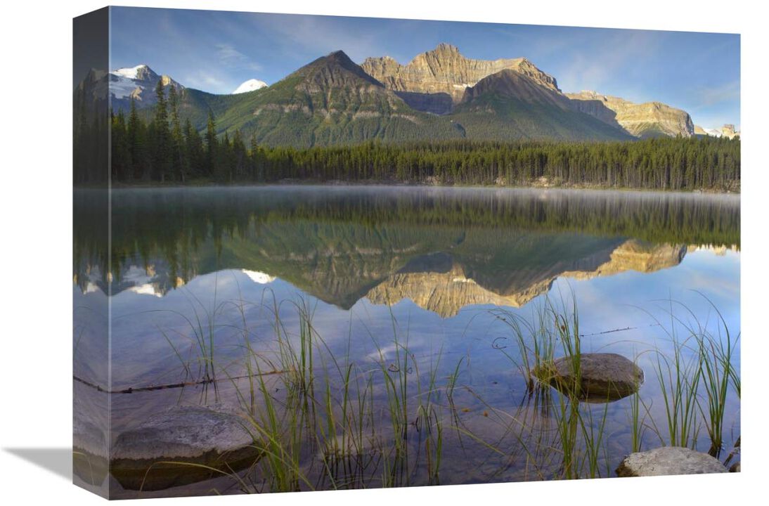 Bow Range and boreal forest reflected in Herbert Lake, Banff National Park, Alberta, Canada-Canvas Art-16x12