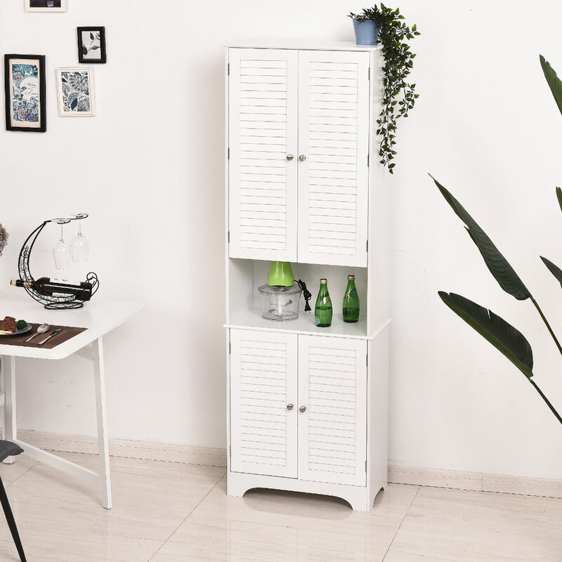 White Bathroom Organizer: Freestanding Linen Tower with Double Doors