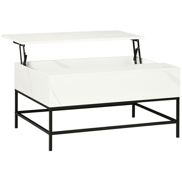 HOMCOM Modern Lift Top Coffee Table with Hidden Storage Compartment and Metal Legs, for Living Room, Home Office, White