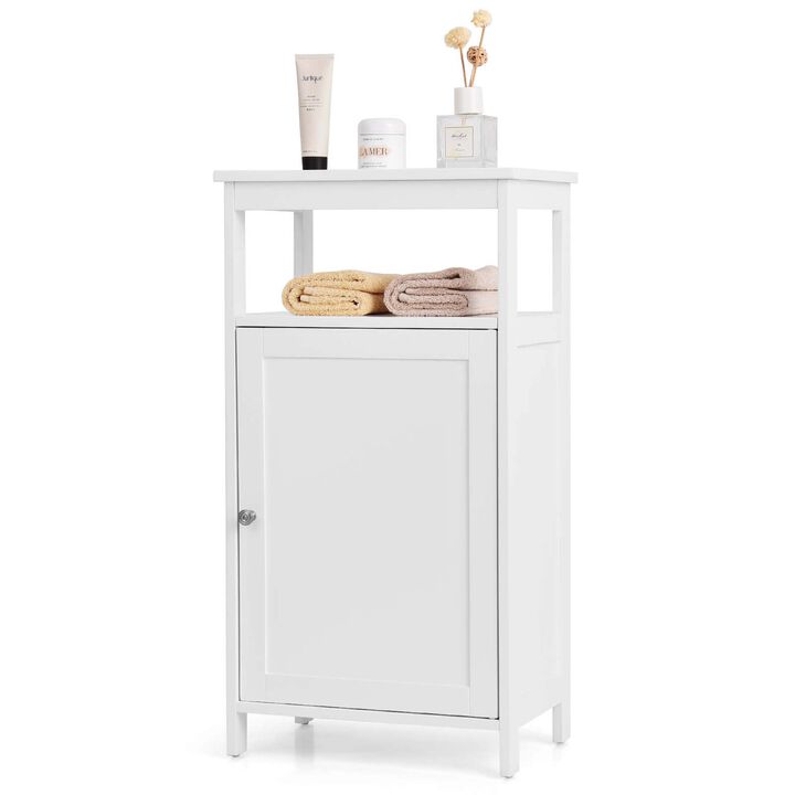 Costway Bathroom Wooden Floor Cabinet Multifunction Storage Rack Organizer Stand White Costway Bathroom Wooden Floor Cabinet Multifunction Storage Rack Organizer Stand White