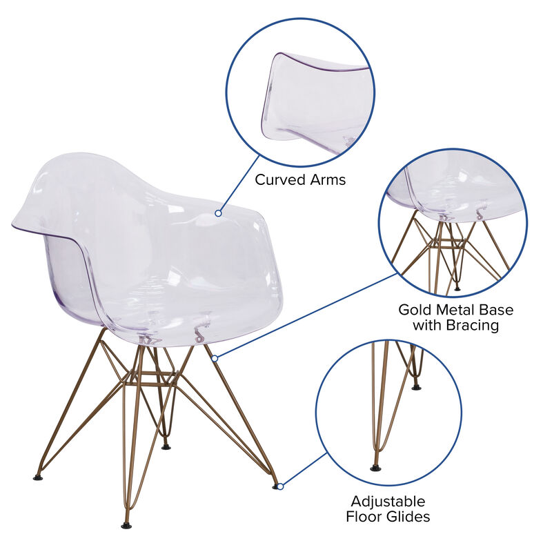 Clear Side Chair w/ Gold Base