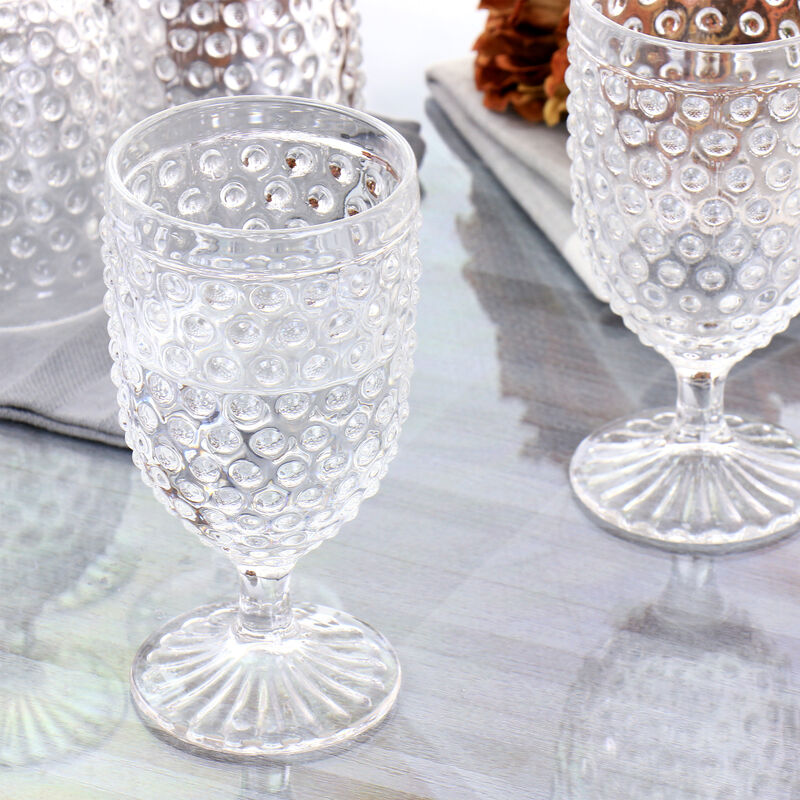 Martha Stewart 6 Piece 14.2 Ounce Clear Glass Hobnail Goblet Drinkware Set