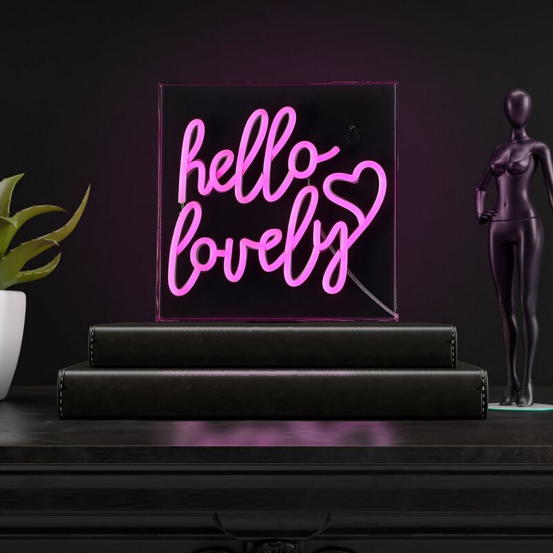 Hello Lovely 10" Square Contemporary Glam Acrylic Box USB Operated LED Neon Light