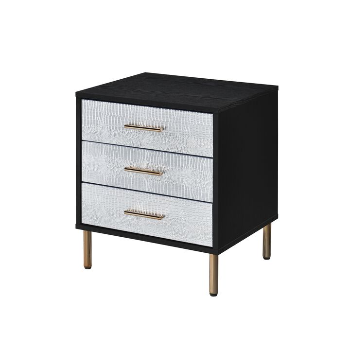 ACME Myles Nightstand, Black, Silver & Gold Finish