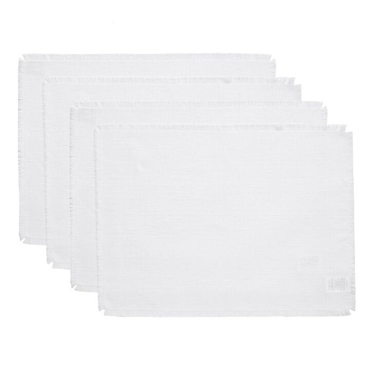Solino Home 100% Pure Linen 14 x 19 Inch Placemats Set of 4 | Fringe