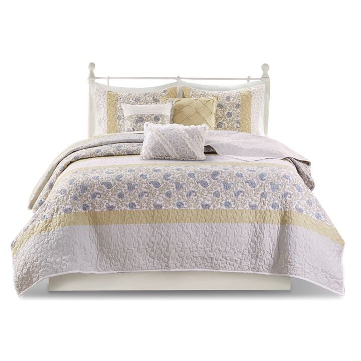 Gracie Mills Singleton Reversible Paisley Lace 6-Piece Cotton Percale Quilt Set