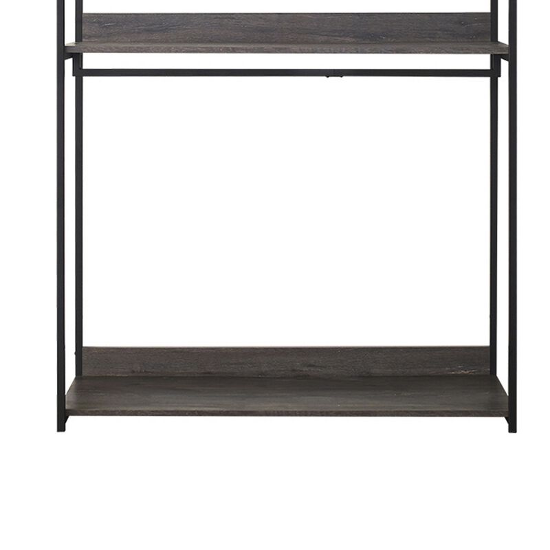 Gin Wide  Modular Closet System, 3 Gray Shelves, 2 Hanging Rods, Black