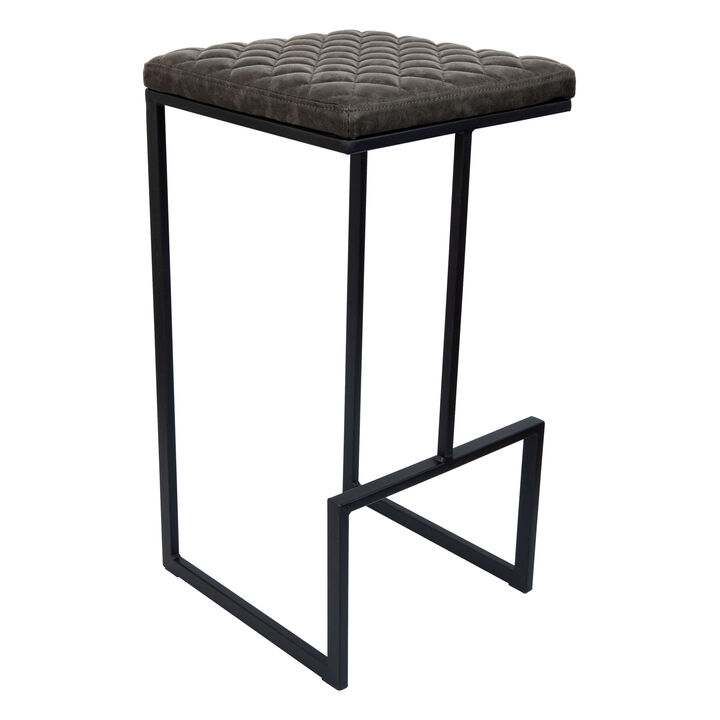 LeisureMod Bar Stool Upholstered in Leather with Diamond-Shaped Stitch Design and Powder-Coated Metal Sled Base for Modern Home, Kitchen, Bars Quincy Collection