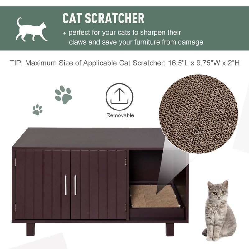 Brown Feline Hideaway: Wooden Litter Box Nightstand with Scratcher