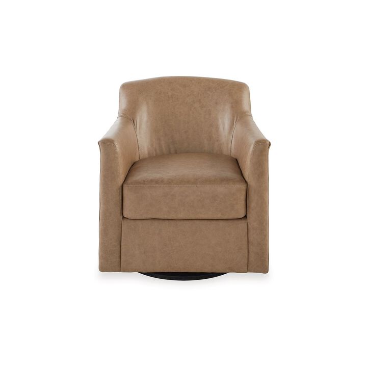 32 Inch Plush Swivel Accent Chair with Shelter Style Armrests, Faux Leather-Benzara