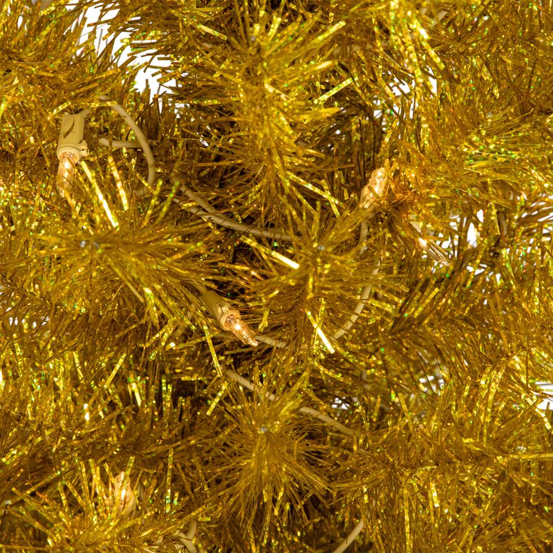 4' Pre-Lit Gold Iridescent Tinsel Slim Artificial Christmas Tree  Clear Lights