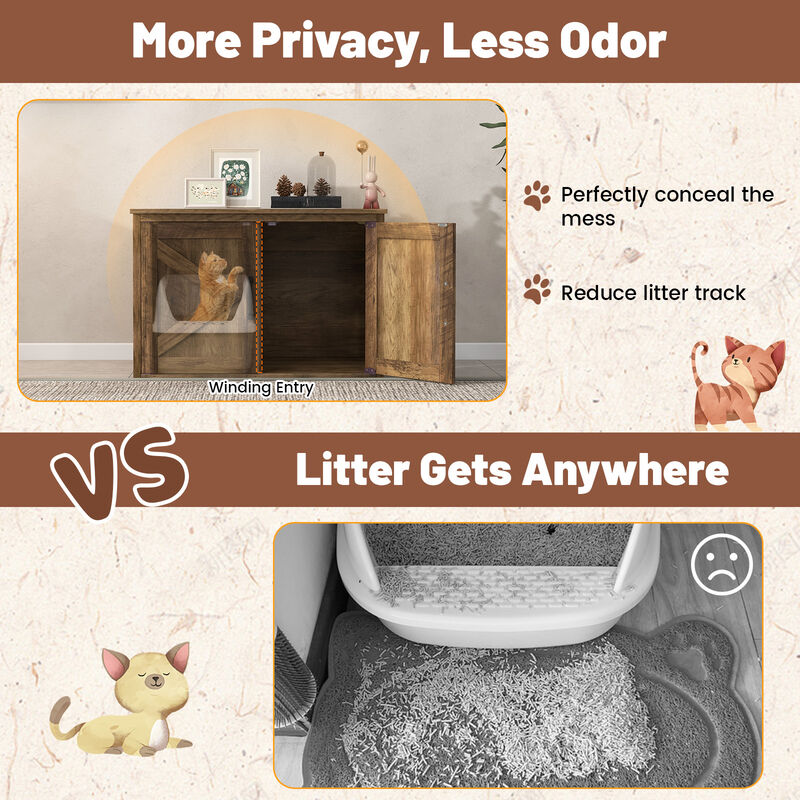Flip Top Hidden Cat Washroom Furniture with Double Barn Doors and Removable Divider