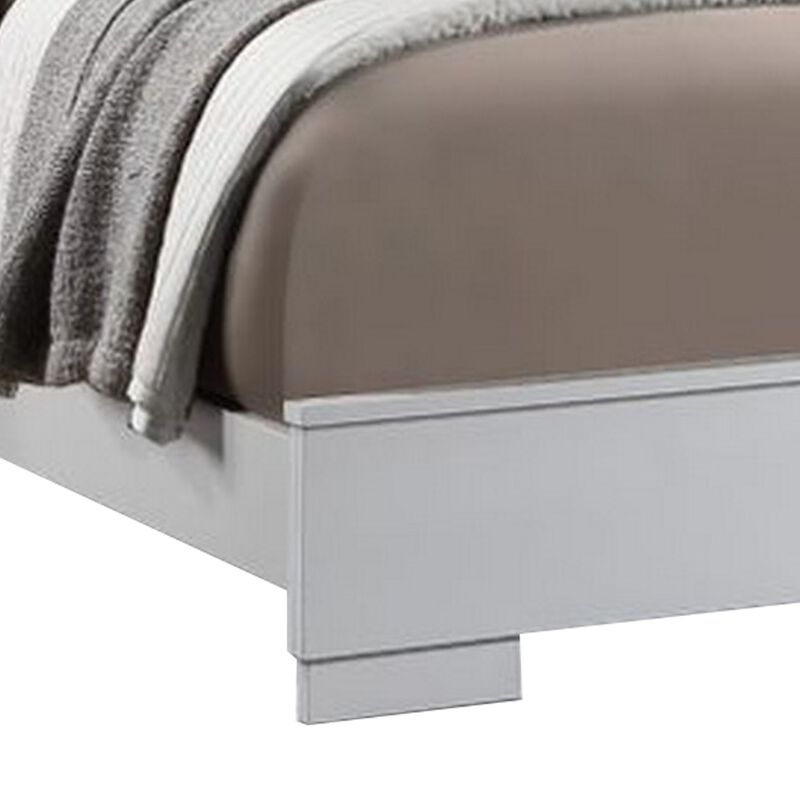 Vin Modern Queen Size Bed, Panel Headboard, LED Light, Crisp White Finish-Benzara