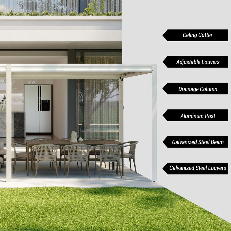 MONDAWE Outdoor Louvered Pergola 10X20FT, Aluminum Pergola with Adjustable Roof and Efficient Drainage System