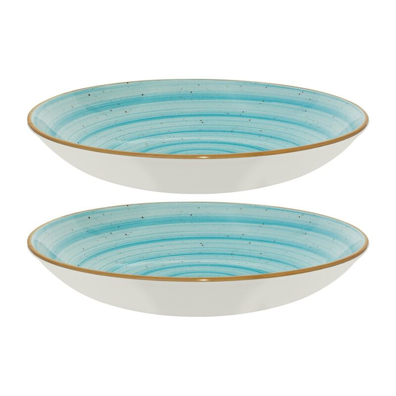 Aqua dia.10" h:2" 44 oz. Round Blue Porcelain Bowl (Set of 2)