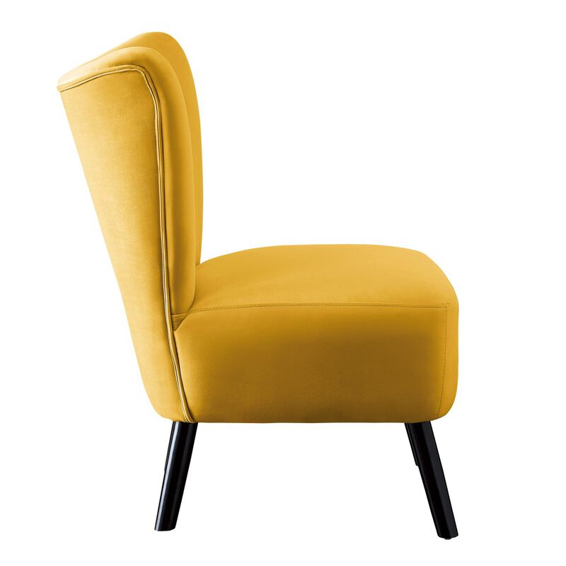 Unique Style Accent Chair Velvet Covering Button-Tufted Back Brown Finish Wood Legs