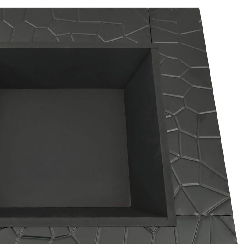 Outdoor Fire Pit with Poker and Mesh Cover, 32 Inch Black Steel Frame - Benzara