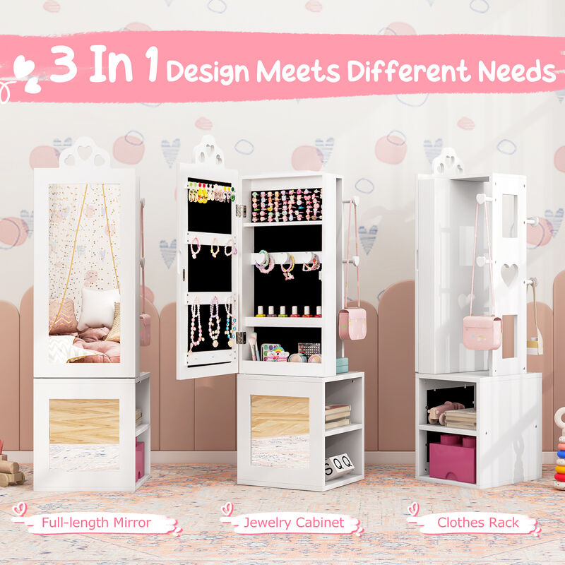 Princess Vanity Table and Stool Set Freestanding Jewelry Cabinet Armoire with Full-Length Mirror