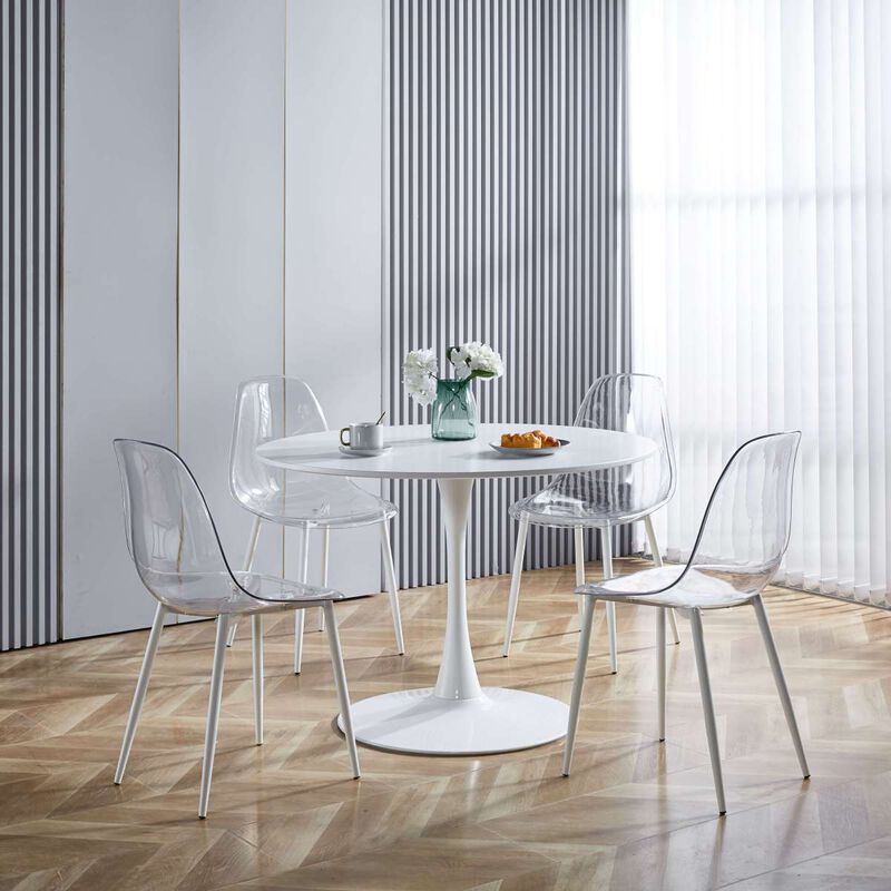 1+4,5pieces dining set, Table metal leg Midcentury Dining Table for 4-6 people With Mdf Table Top, Pedestal Dining Table, End Table Leisure Coffee Table
