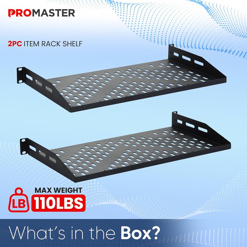 ThePromaster Server Vented Shelf - 2-Pack 19 Inches, 10'' Deep, 1U Universal Integration Server Vented Rack Mounting Tray For Good Airflow, Cantilever Mount, Device and Equipment Wall Mounting - Black