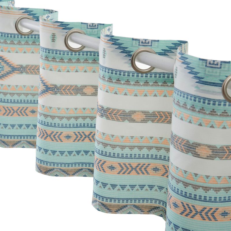Kiev 84 Inch Window Valance, Microfiber Blue Southwest Design, Grommets-Benzara