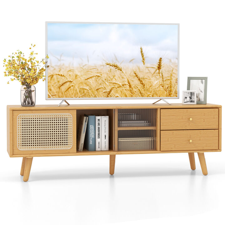 Modern Wood TV Stand with Storage Shelves & Media Console for Living Room