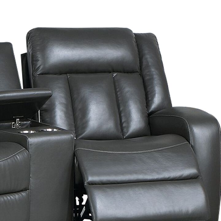 Max 5 Piece Modern Manual Recliner Sectional Set, Gray Vegan Faux Leather-Benzara